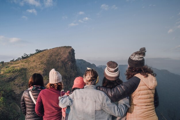 Photo hiking group at a lovely girl