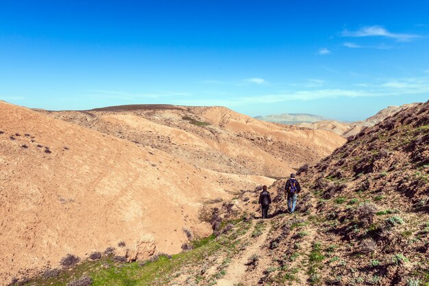 Hiking in the highlands, in a mountainous area