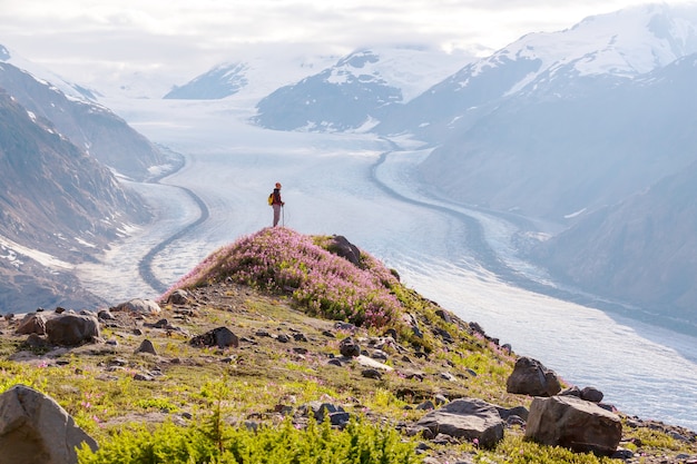 Hiking man in Canadian mountains.