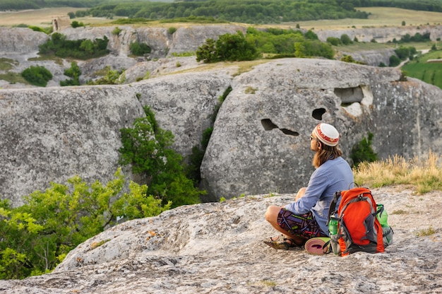 Hiking man having rest