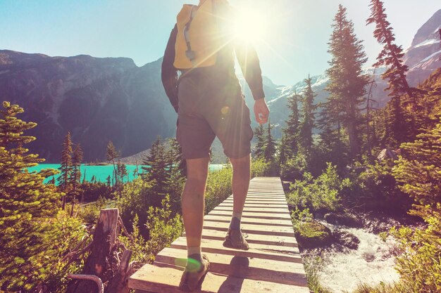 Hiking man in the mountains