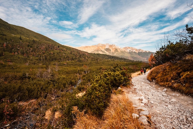 Hiking in national park High Tatras HiIking from biele pleso to Zelene pleso in the mountain Vysoke Tatry Slovakia Beautiful