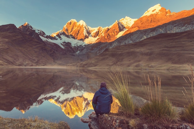 Hiking scene in Cordillera mountains, Peru