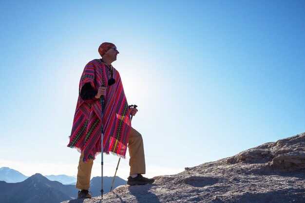 Hiking scene in Cordillera mountains, Peru