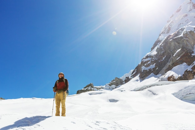 Hiking scene in Cordillera mountains, Peru