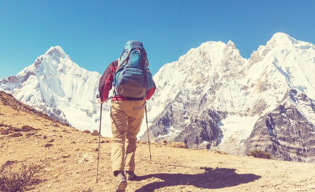 Hiking scene in Cordillera mountains, Peru