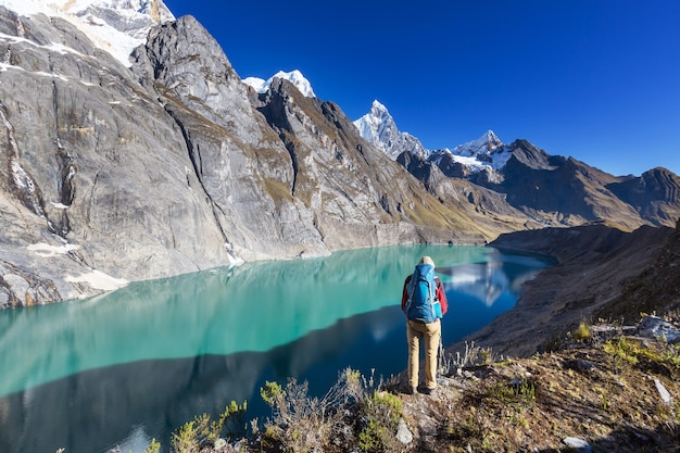 Hiking scene in Cordillera mountains, Peru