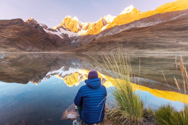 Hiking scene in Cordillera mountains, Peru