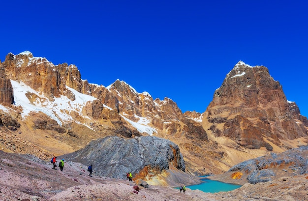 Hiking scene in Cordillera mountains, Peru