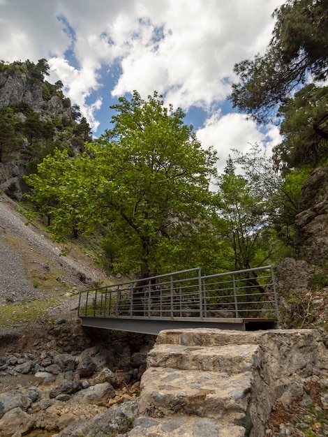 Hiking trail in the mountain gorge of Agali on the island of Evia in Greece