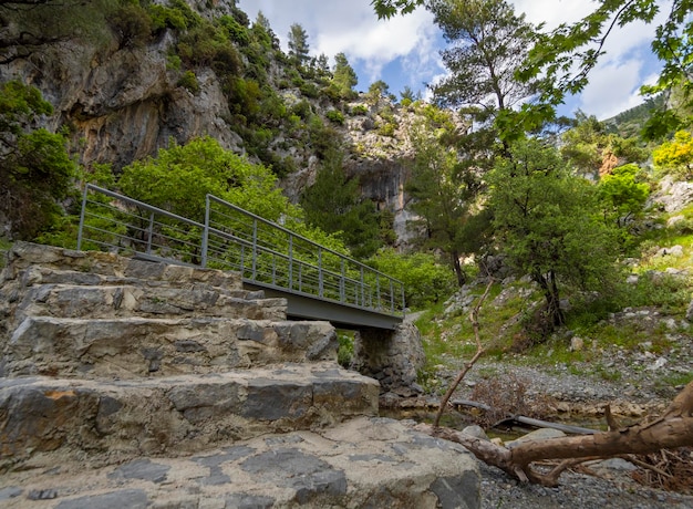 Hiking trail in the mountain gorge of Agali on the island of Evia in Greece