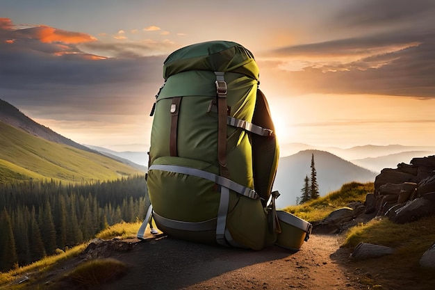 hiking and trekk backback in an outdoor wilderness background