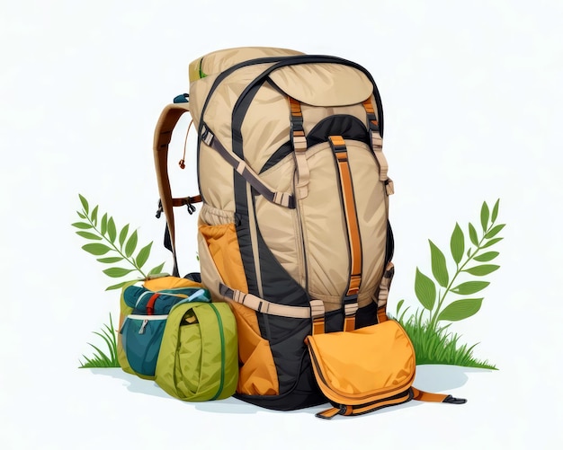 Hiking and trekking backpack and isolated white background