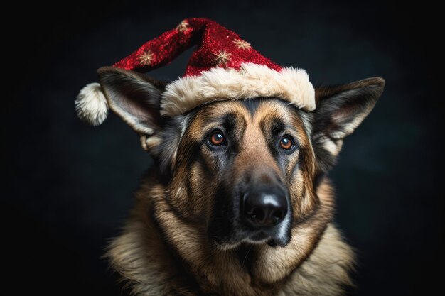 Веселая собака в прекрасной рождественской шапке