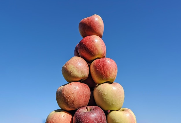 Hill of apples on a blue background Summer abstract trendy fresh concept