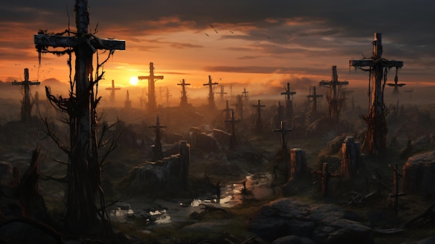 Photo hill crosses sunset