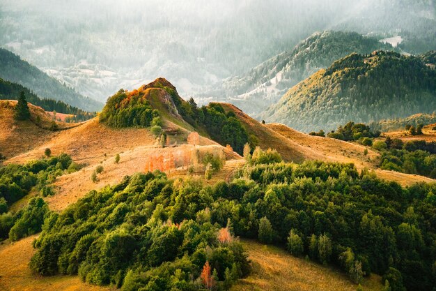 Hill and mountain in late summer