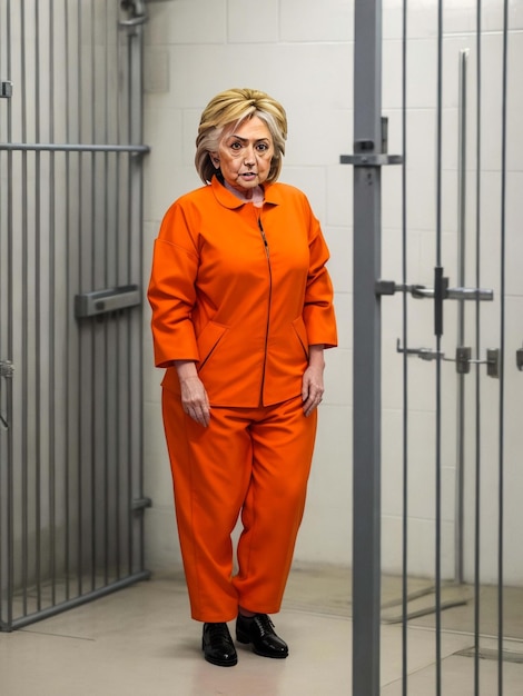 Photo hillary clinton in orange prison suit in a pris