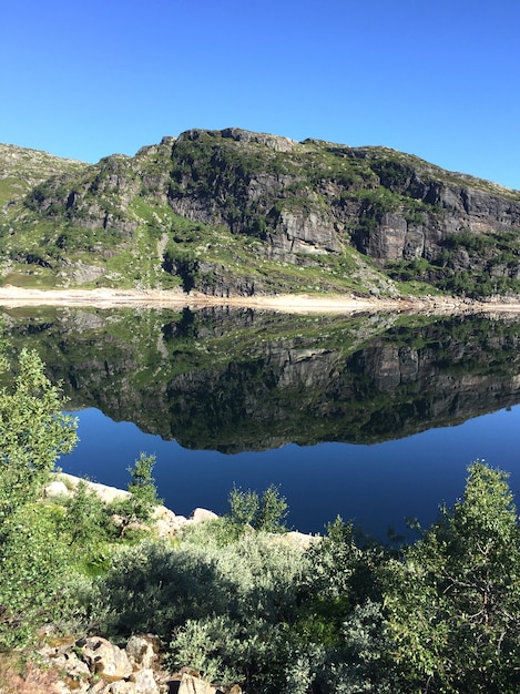 Hills are reflected in the lake as in a mirror