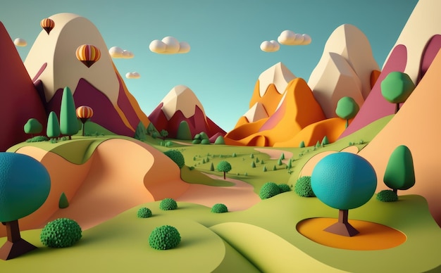 A hills cartoon background illustrations for kids cartoon style ai generated