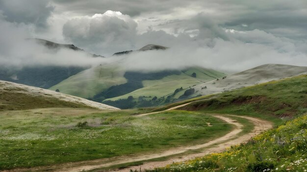 Hills on cloudy day