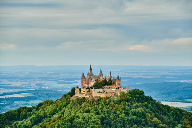 Hilltop Hohenzollern Castle on mountain top in Germany