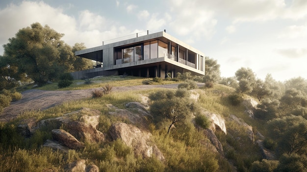 Hilltop modern home with generative AI