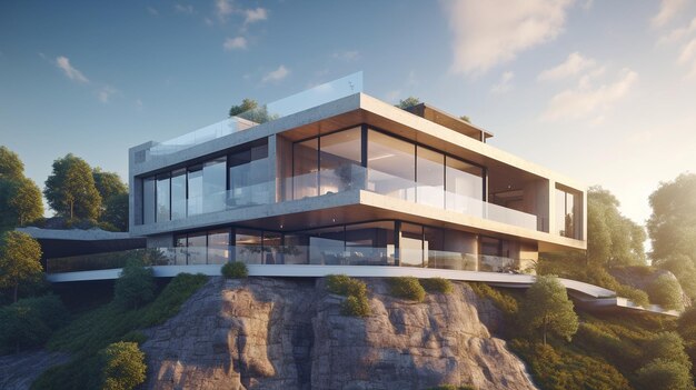 Hilltop modern home with generative AI