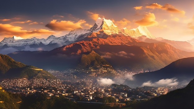 Himalaya Annapurna II golden hour Generative ai