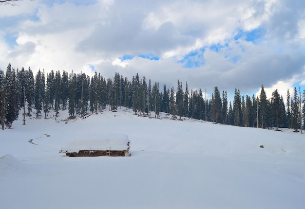 Himalaya mountain at Kashmir Snow village at Gulmarg in India Landscape of beautiful nature of Himalaya mountain at sky