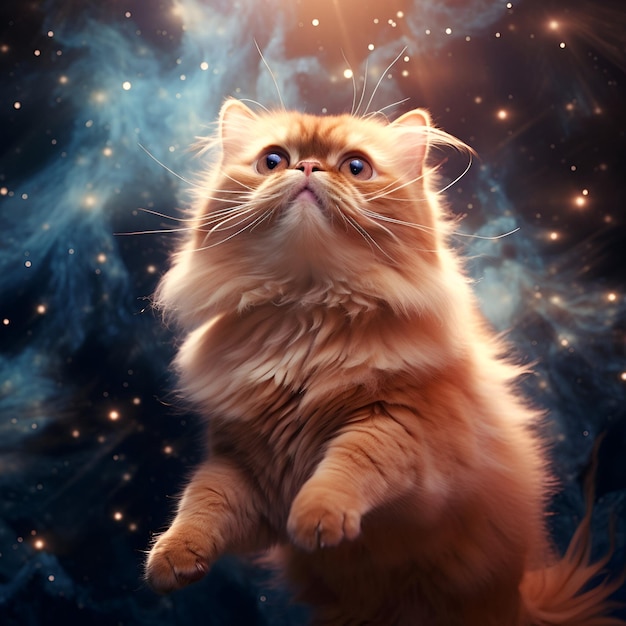 Himalayan cat with a galaxy and stars background