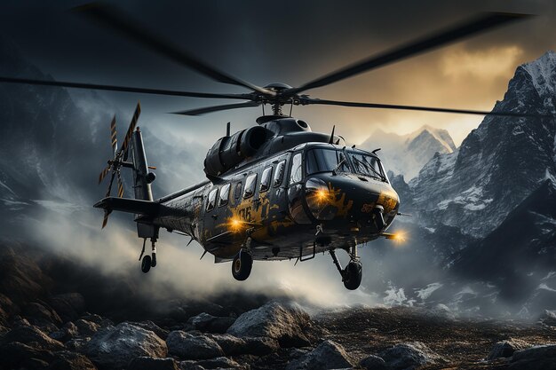 写真 ヒマラヤ着陸ヘリコプター ヒマラヤへの着陸の安全と保険