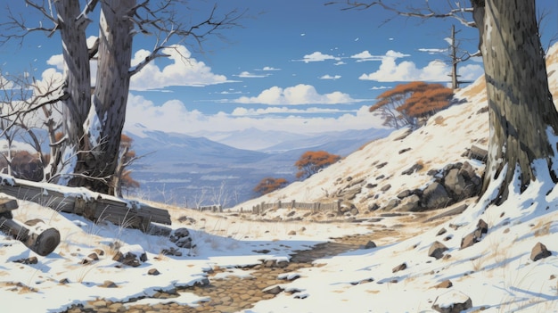 Himalayan Landscape Illustration A Studio Ghibli Inspired Snowy Scene