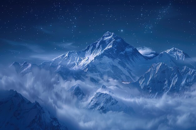 Photo himalayan night view with mt everest in foggy lighting