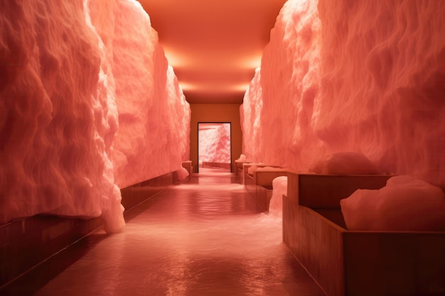 Himalayan Salt Room Bathhouse With Glowing Pink Salt Walls