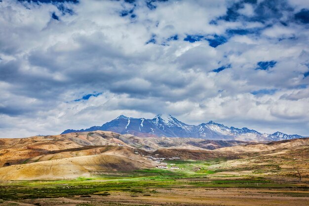 Himalayan village in Himalayas mountains Spiti valley Himachal Pradesh India