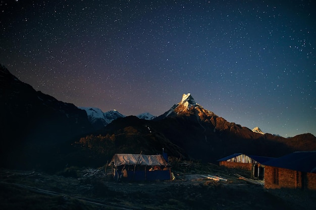 Himalayas at night sky with stars