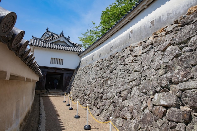 Himeji Castle defensive tower and walls with roof tile detail