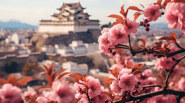 Замок Химеджи Япония Весенний сезон HD Фон обои Настольные обои