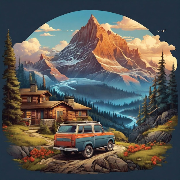Photo himmer car driving in mountains nice detailed vector graphics on tshirts