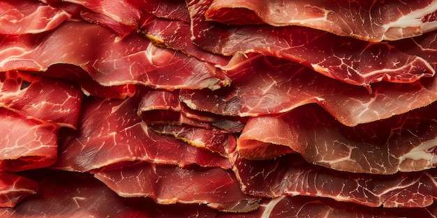 Photo hin slices of beef raw meat close up dried meat preparation process meat pattern