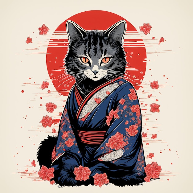 Hina Japanse kimono met katten illustratie