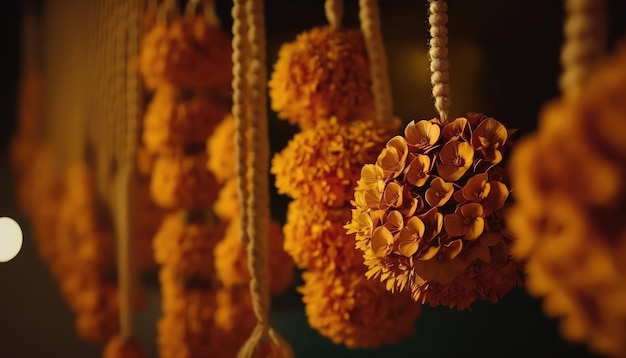 Hindoe bruiloft goudsbloem bloemenslinger behang voor decoratie generatieve ai