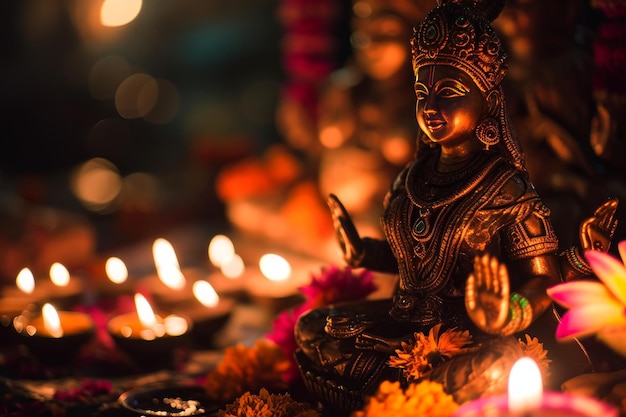 Hindoe Diwali Aanbidding van de godin Lakshmi voor welvaart