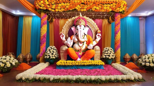 Hindoe-god Ganesha-beeld op het festival van Ganesh Chaturthi