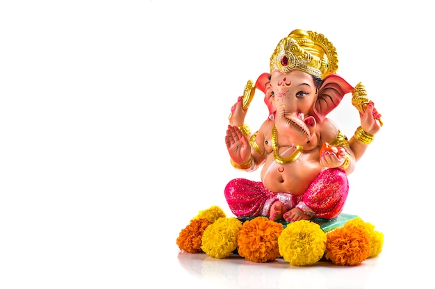 Hindoe God Ganesha. Ganesha Idool op wit.