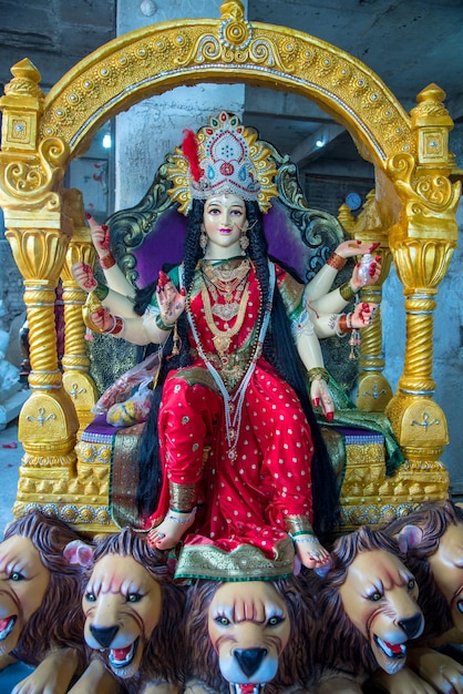 Hindoe-godin Durga Godin Durga Idols bij een workshop van een kunstenaar uit de jaren '39 voor Durga Festival