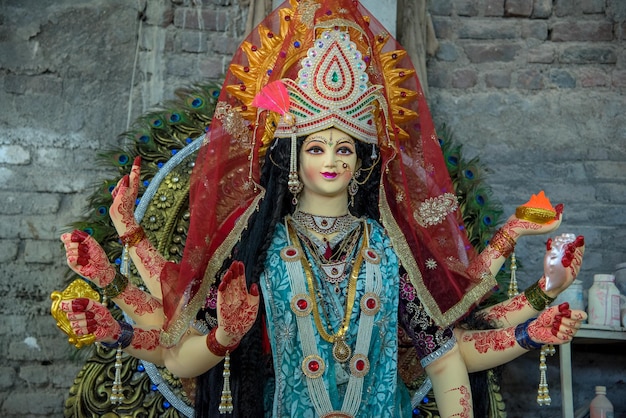 Hindoe-godin Durga Godin Durga Idols bij een workshop van een kunstenaar uit de jaren '39 voor Durga Festival