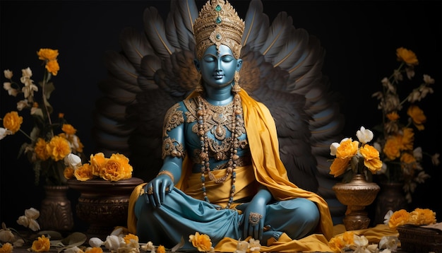 Hindoegod Vishnu Hindoe-heerser van het hindoeïsme Hari god van het oude India Hindoegeest die op een lotus zit