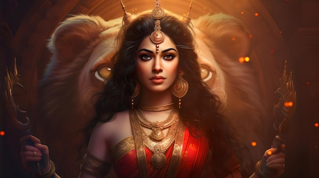 Hindoegodin Durga gegenereerd door Ai